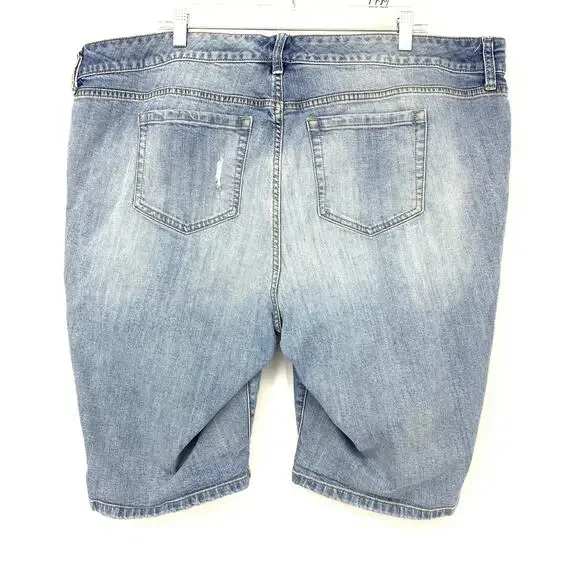Torrid Bermuda Shorts Womens Size 24 Light Wash Stretch Denim Distressed - Picture 2 of 6